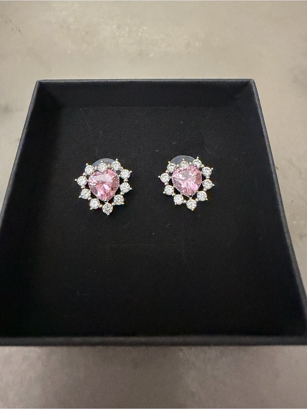 Pink Heart Halo Stud Earrings - Women Jewelry